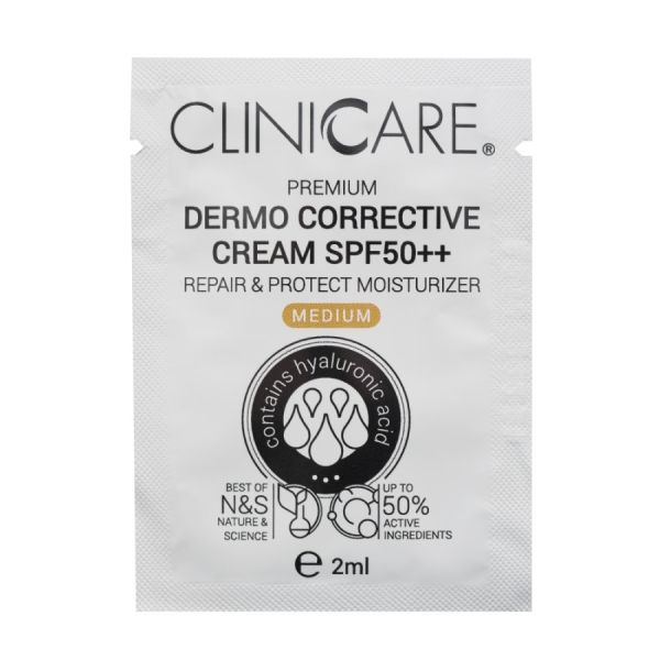 Cliniccare PREMIUM Dermo Corrective Cream SPF50 (MEDIUM)/ Koreguojamasis kremas SPF50++, 2 ml - CLINICCARE