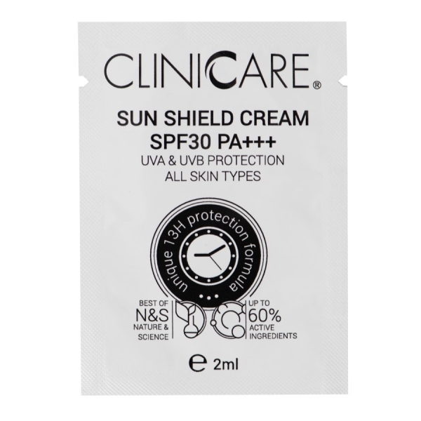 Sun Shield Cream (SPF30) / Drėkinamasis kremas nuo saulės SPF30, 2 ml - CLINICCARE