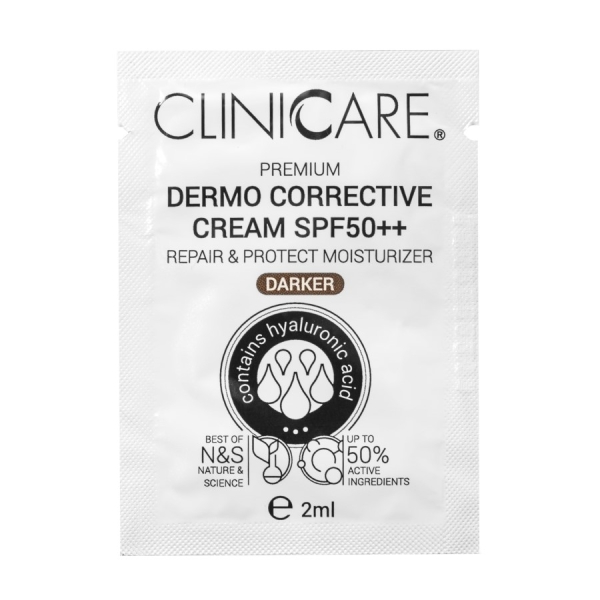 Cliniccare PREMIUM Dermo Corrective Cream SPF50 (DARKER)/ Koreguojamasis kremas SPF50++, 2 ml - CLINICCARE