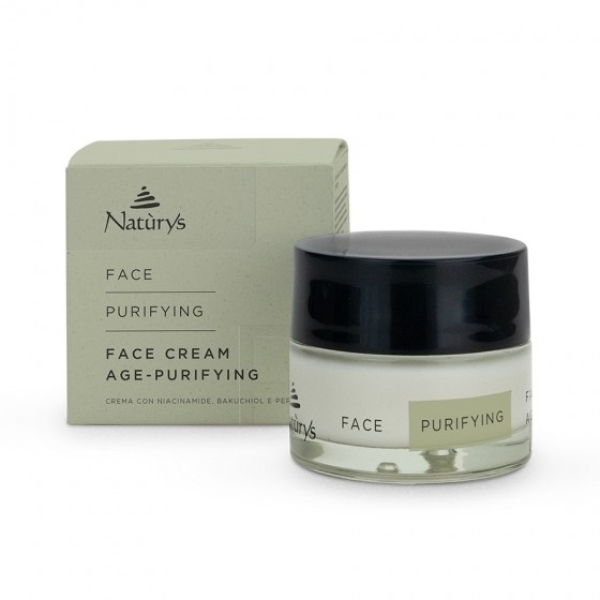 NATURYS FACE CREAM AGE-PURIFYING: Veido Kremas su Niacinamidu, Bakučioliu ir Peptidais – Dvigubo Veikimo Galia